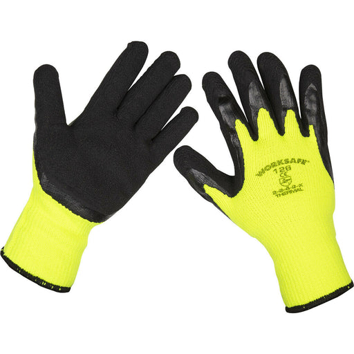 6 PAIRS Thermal Super Grip Gloves - Latex Coating - Large - Terry Liner Loops