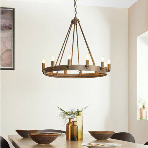 12 Light Ceiling Pendant Distressed Aged Metal Candle Ring Hanging Feature Lamp Loops