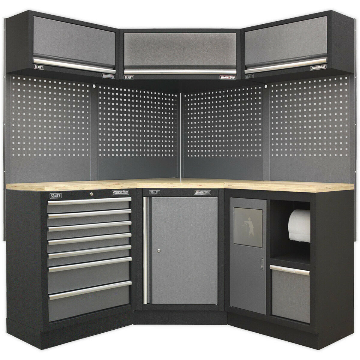 All-in-One 1.6m Garage Corner Storage System - Modular - Pressed Wood ...