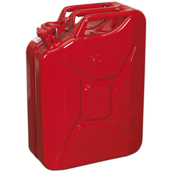 20 Litre Jerry Can - Leak-Proof Bayonet Closure - Fuel Resistant Lining - Red Loops