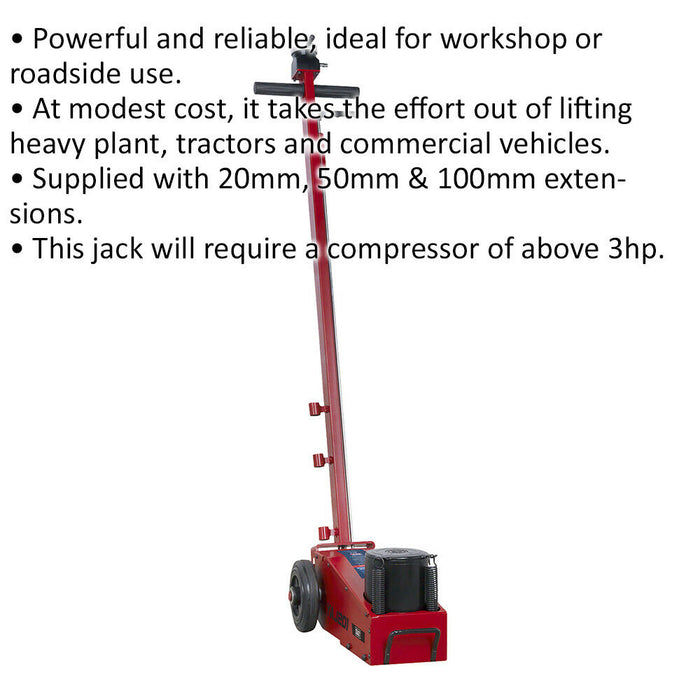 Air Operated Trolley Jack - 20 Tonne Capacity - Single Stage - 456mm Max Height Loops