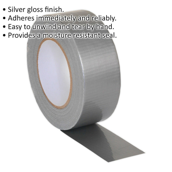 48mm x 50m SILVER Duct Tape Roll - EASY TEAR - High Tack Moisture Resistant Seal Loops