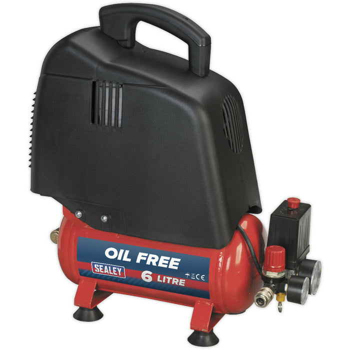 6L Belt Drive Air Compressor - 1.5hp Oil Free Motor - Quick Release Coupling Loops