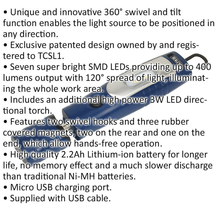 Swivel Inspection Light - 7 SMD LED & 3W SMD LED - Rechargeable - Blue Loops