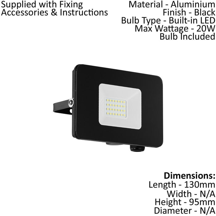 IP65 Outdoor Wall Flood Light Black Adjustable 20W Built in LED Porch Lamp Loops