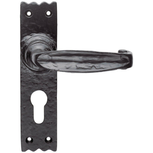 PAIR Creased Style Lever on Slim Euro Lock Backplate 156 x 38mm Black Antique Loops