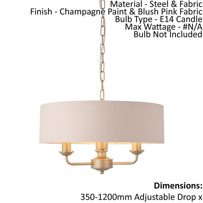 Ceiling Pendant Light - Champagne Paint & Blush Pink Fabric - 3 x 40W E14 Loops