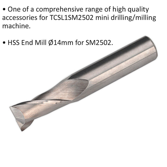 14mm HSS End Mill 2 Flute - Suitable for ys08796 Mini Drilling & Milling Machine Loops