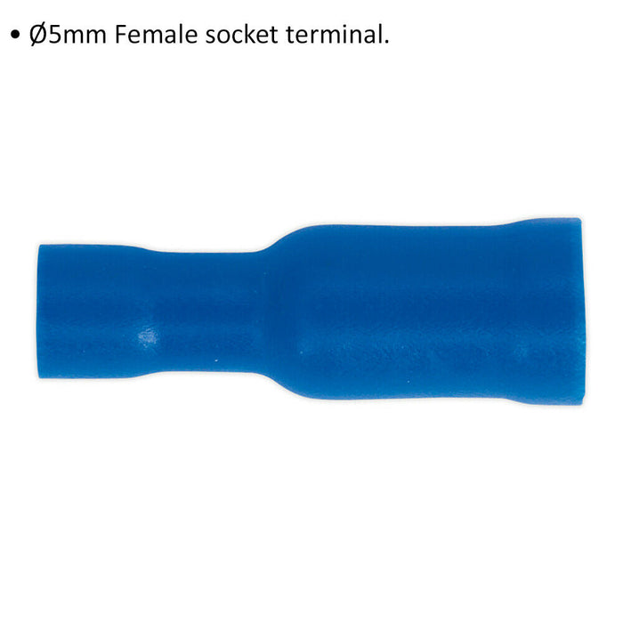 100 PACK Female Socket Terminal - 5mm Diameter - Suits 16 to 14 AWG Cable - Blue Loops
