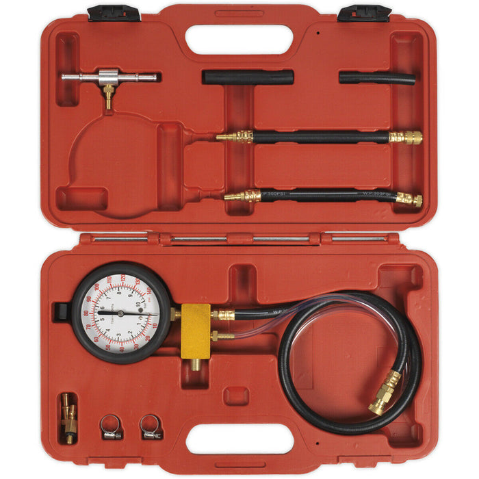 Fuel Injection Pressure Test Kit - Dual Scale Gauge - Pressure Release Valve Loops