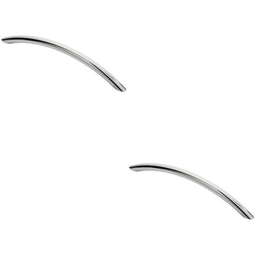 2x Curved Bow Cabinet Pull Handle 190 x 10mm 160mm Fixing Centres Chrome Loops