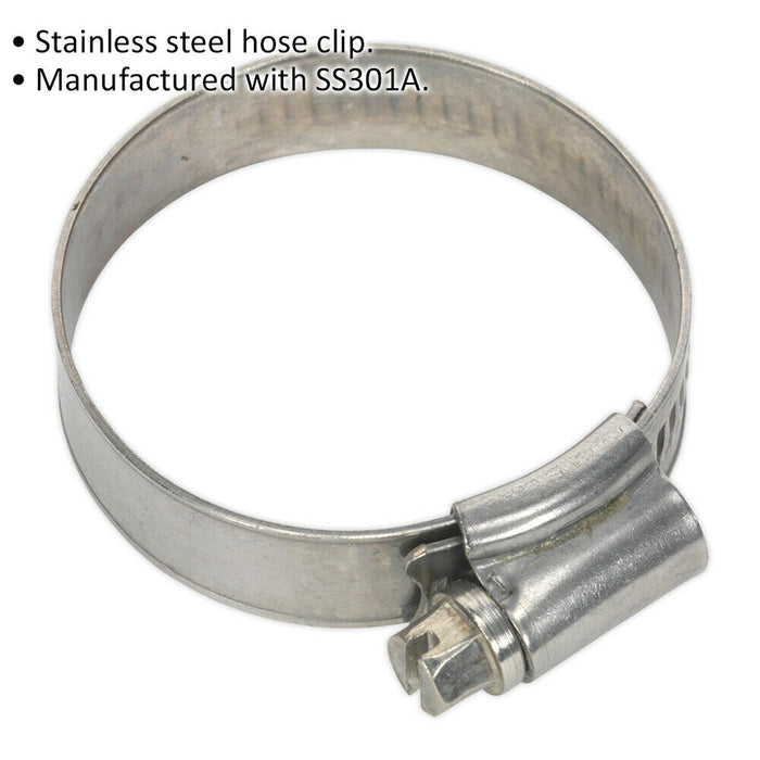 10 PACK Stainless Steel Hose Clip - 32 to 44mm Diameter - Hose Pipe Clip Fixing Loops