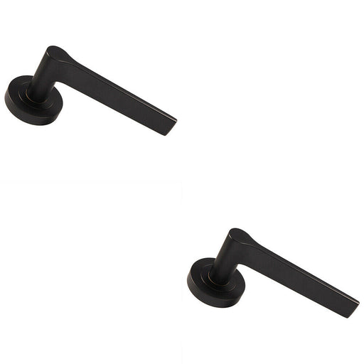2x PAIR Straight Rounded Handle on Round Rose Concealed Fix Matt Black Loops
