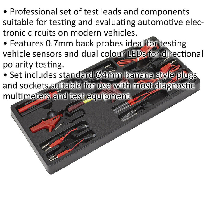 15 Piece Test Lead Set - 4mm Banana Plugs - 0.7mm Back Probes - Test Lead Kit Loops