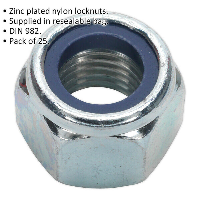 25 PACK - Zinc Plated Nylon Locknut Bolt - 2mm Pitch - M16 - DIN 982 - Metric Loops