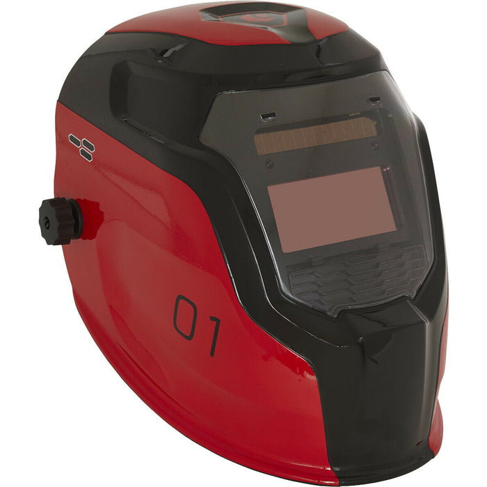 Red Auto Darkening Welding Helmet - Shade Variable Control - Grinding Function Loops