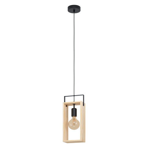 Hanging Ceiling Pendant Light Black & Natural Wood Frame 1 x 40W E27 Bulb Loops