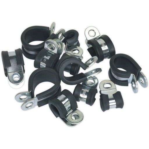 60 Piece Rubber Lined P-Clip Assortment - Zinc Plated - Pipe Hose Cable Clip Loops