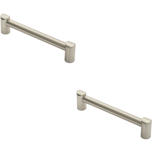 2x Round Tube Pull Handle 180 x 16mm 160mm Fixing Centres Satin Nickel Loops