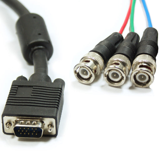 1.8m VGA Male to 3 BNC RGB Component Plug Cable CCTV Camera DVR Video Patch Lead Loops