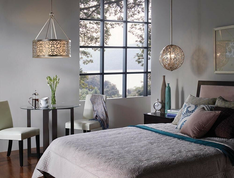 4 Bulb Ceiling Pendant Light Fitting Silver Leaf Patina LED E27 100W Bulb Loops