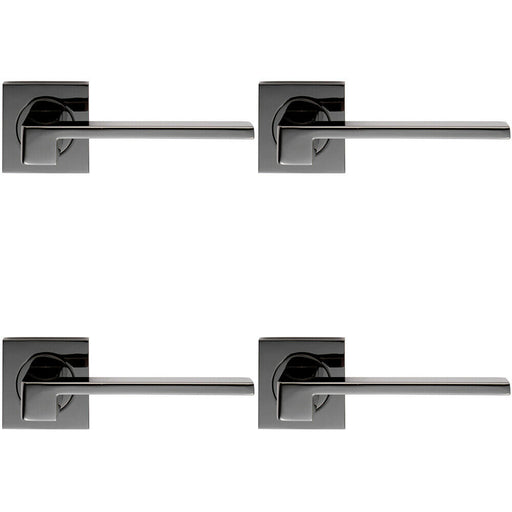 4x PAIR Flat Squared Bar Handle on Square Rose Concealed Fix Black Nickel Loops