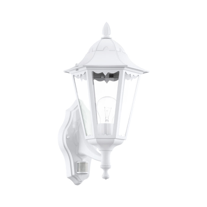 IP44 Outdoor Wall Light & PIR Sensor White Aluminium Lantern 1 x 60W E27 Bulb Loops