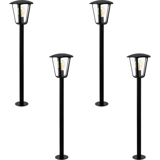 4 PACK IP44 Outdoor Bollard Light Black Aluminium Lantern 60W E27 Lamp Post Loops