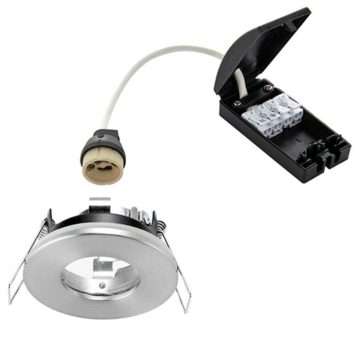 IP65 Bathroom Slim Round Ceiling Downlight Brushed Chrome Recessed GU10 Lamp Loops