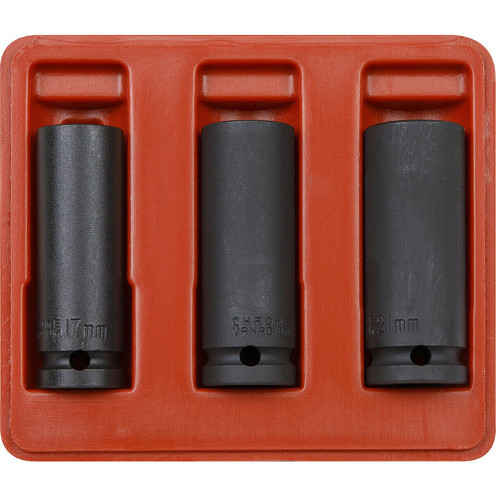 3 PACK - 17mm 19mm 21mm DEEP Impact Socket Set - 1/2" Square Drive - 6 Point Loops