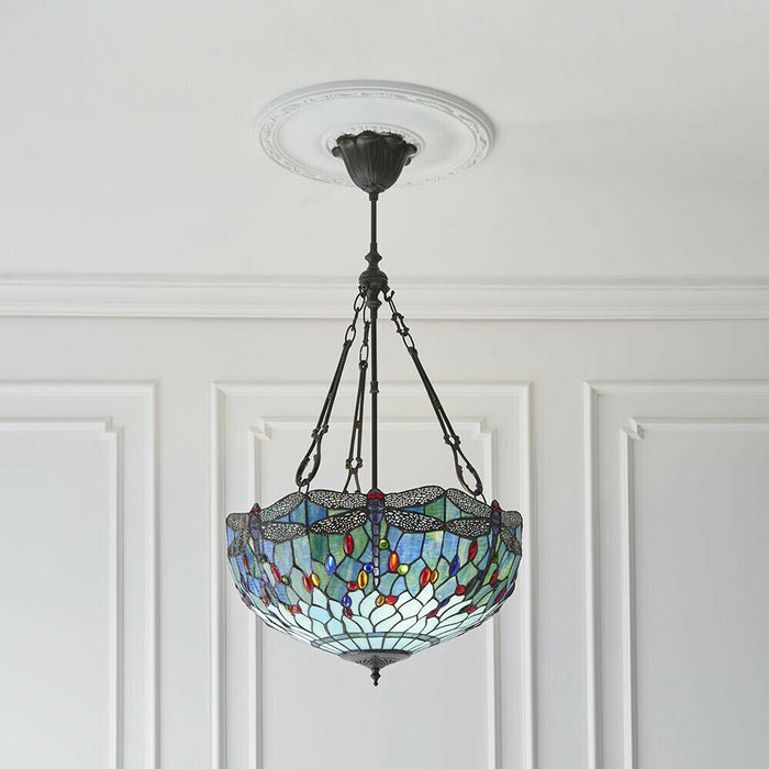 Tiffany Glass Hanging Ceiling Pendant Light Blue Dragonfly 3 Lamp Shade i00107 Loops