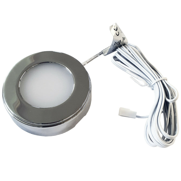 3x 2.6W LED Kitchen Cabinet Surface Spot Lights & Driver Chrome Natural White Loops