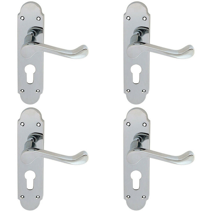 4x PAIR Victorian Upturned Lever on Euro Lock Backplate 170 x 42 Polished Chrome Loops