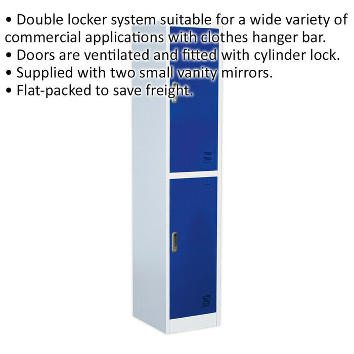 2 Door Single Locker - 380 x 450 x 1850mm - Ventilated Locking Doors - Flat Pack Loops