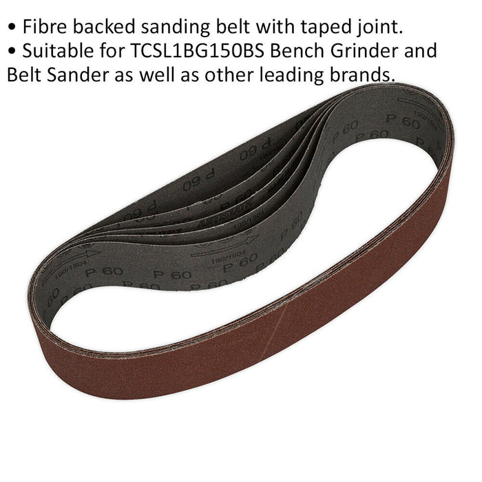 5 PACK - 50mm x 686mm Sanding Belts - 60 Grit Aluminium Oxide Cloth Backed Loop Loops