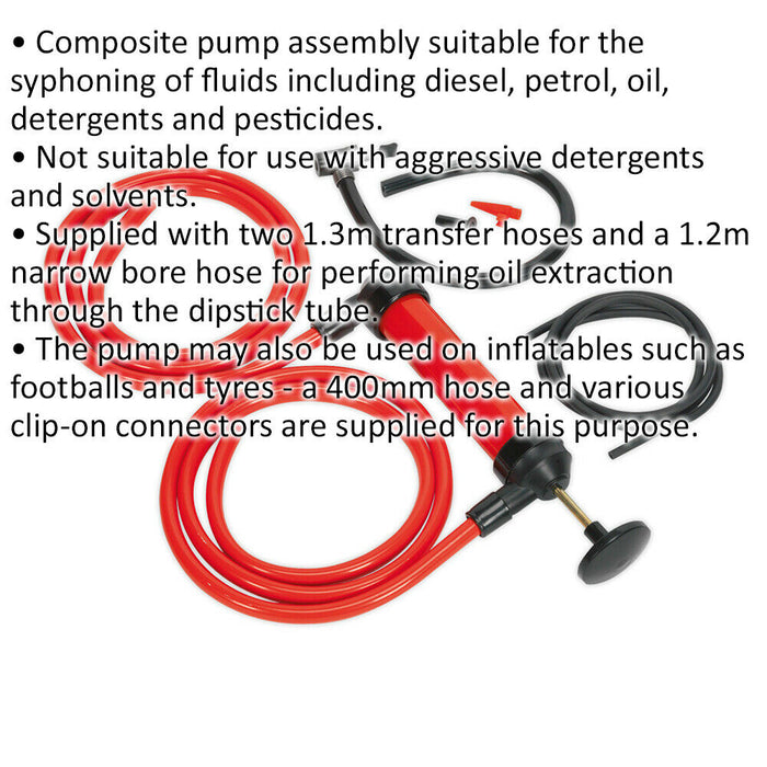 Multipurpose Syphon & Pump Kit - 2 x 1.3m Transfer Hoses - Fluid Transfer Pump Loops