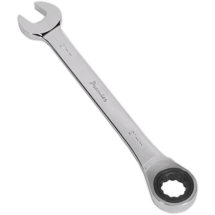 21mm Ratchet Combination Spanner - Chrome Vanadium Steel - 72 Tooth Ratchet Ring Loops