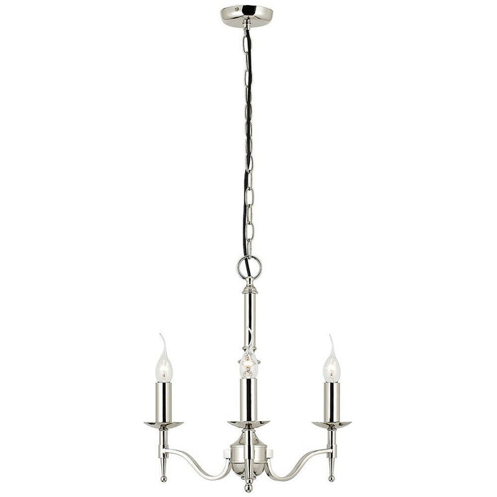 Avery Ceiling Pendant Chandelier Light 3 Lamp Bright Nickel Curved Candelabra Loops