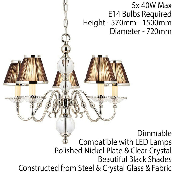 Flemish Ceiling Pendant Chandelier Polished Nickel & Brown Shades 9 Lamp Light Loops