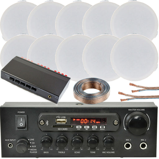 Bluetooth Ceiling Music Kit 5 Zone Stereo Amplifier & 10x Mini Flush Speakers