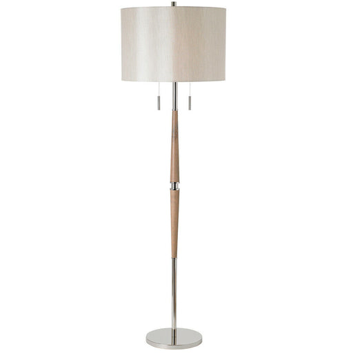 Polished Nickel Floor Lamp - Decorative Wooden Stem - Requires 2 x E27 GLS Bulbs Loops