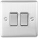 2 PACK 2 Gang Double Metal Light Switch SATIN STEEL 2 Way 10A Grey Trim Loops