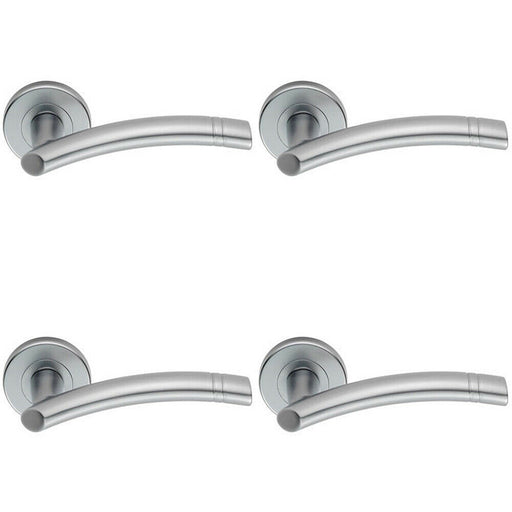 4x PAIR Arched Round Bar Handle with Ring Detailing Concealed Fix Satin Chrome Loops
