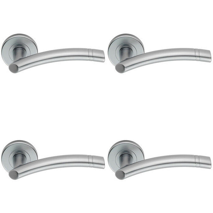 4x PAIR Arched Round Bar Handle with Ring Detailing Concealed Fix Satin Chrome Loops