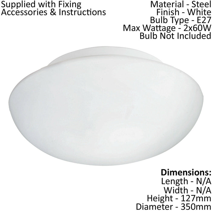 Wall Flush Ceiling Light Colour White Shade White Glass Opal Matt Bulb E27 2x60W Loops