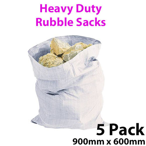 5 Pack Heavy Duty Builders Rubble Sacks 900mm x 600mm 80GSM Brick Sand Gravel Loops
