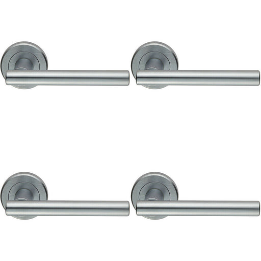 4x PAIR Straight T Bar Handle on Round Rose Concealed Fix Satin Chrome Loops