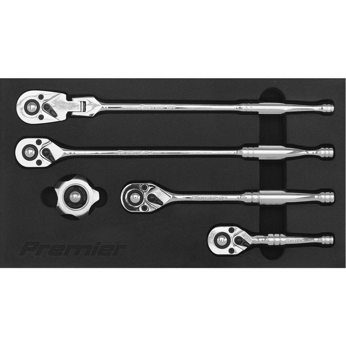 5 Piece Flip Reverse Ratchet Wrench Set - 3/8 Inch Sq Drive - Pear-Head Design Loops