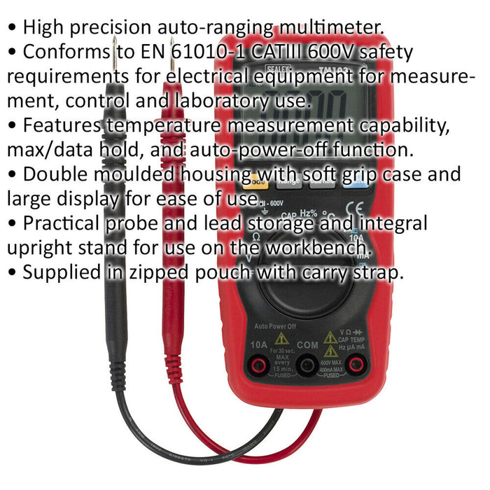 11 Function Auto-Ranging Digital Multimeter - LCD Display - Battery Powered Loops