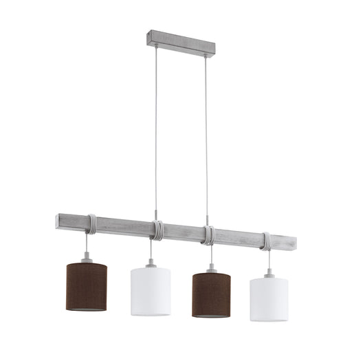 Hanging Ceiling Pendant Light Grey Wood & Black White Shade 4 x 60W E27 Bulb Loops